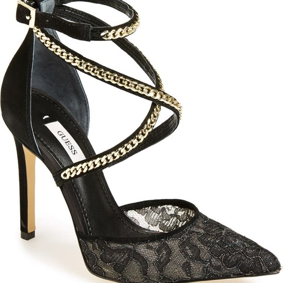 Guess Pointy Toe Suede Lace Chain Stiletto Pumps 9 - Picture 2 of 16